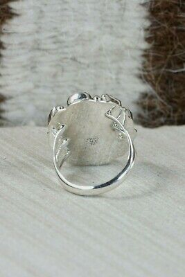 Navajo Turquoise, Coral & Sterling Silver Ring - Roberta Begay - Size 6.25