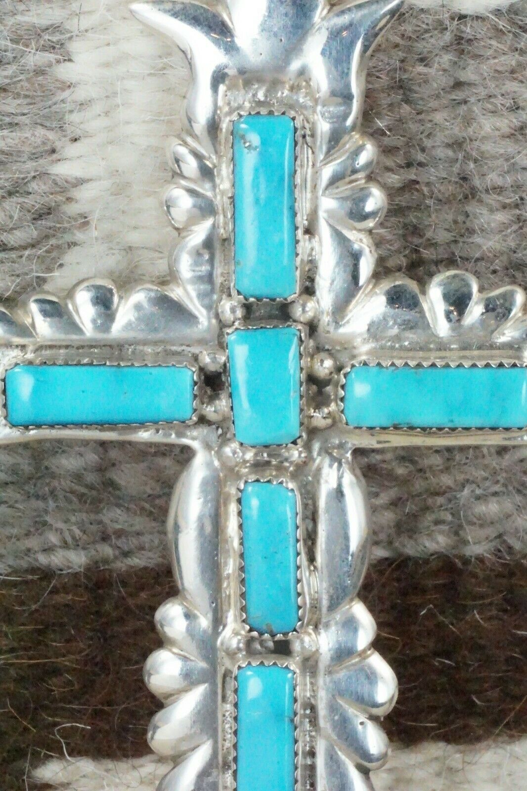 Turquoise and Sterling Silver Cross Pendant - George Leekity
