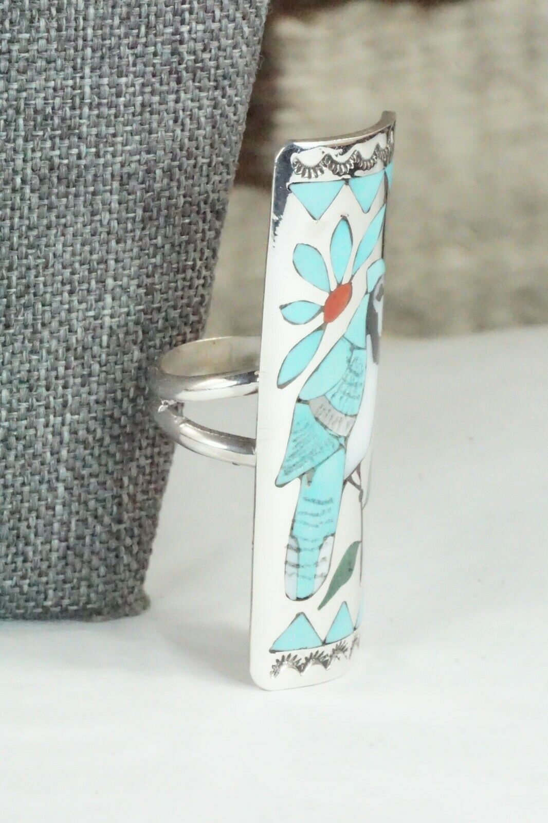 Zuni Inlay Turquoise and Sterling Silver Ring - Quintin Quam - Size 6.25 - High Lonesome Trading