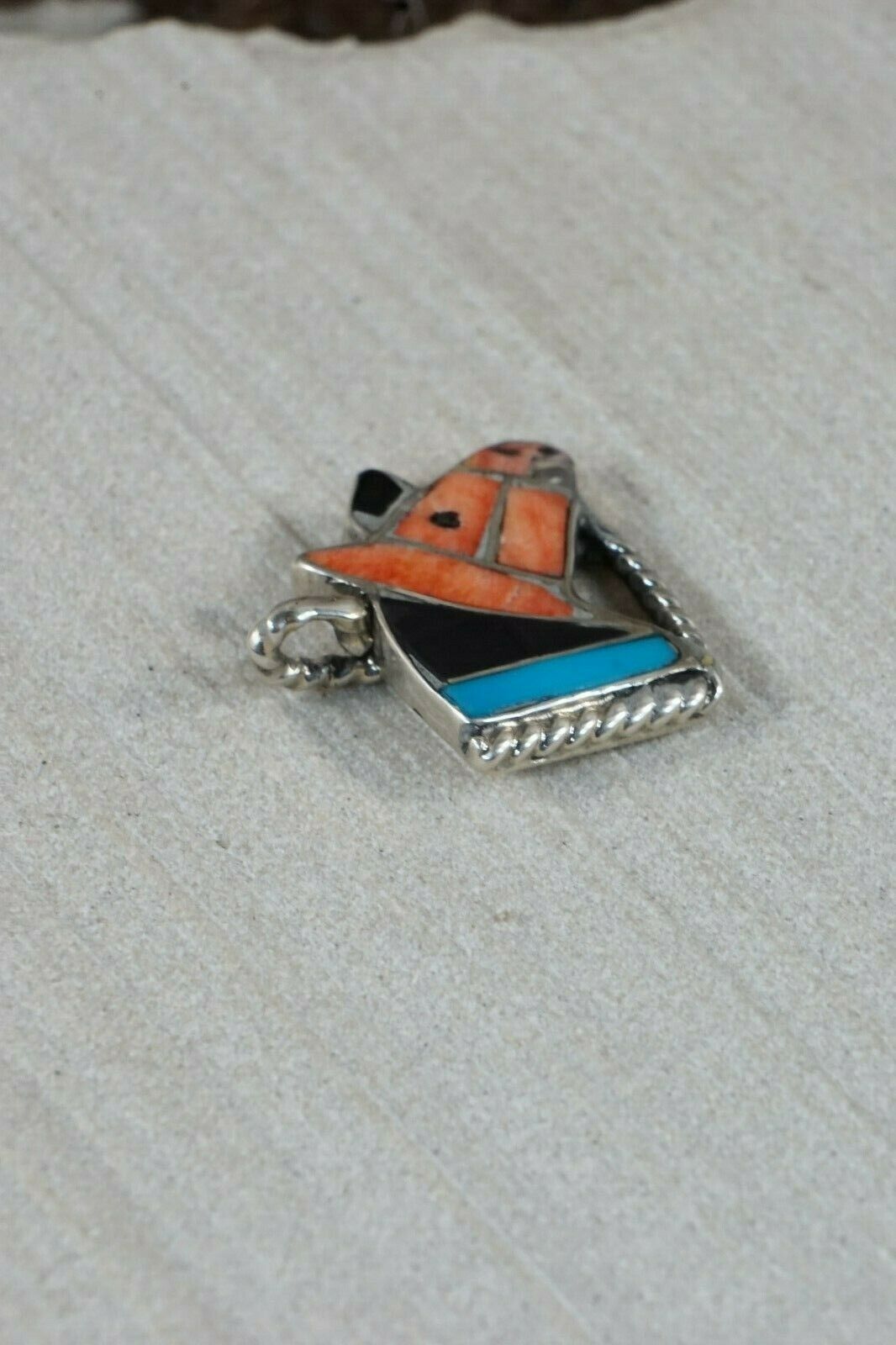 Zuni Spiny Oyster & Turquoise Sterling Silver Horse Pendant - Robbie Zunie - High Lonesome Trading