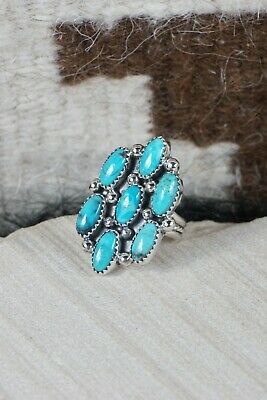 Navajo 7 Stone Turquoise and Sterling Silver Ring - Roberta Begay - 7.5