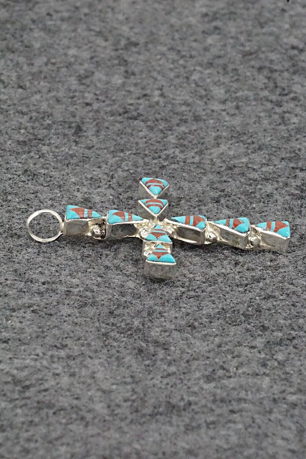 Coral, Turquoise & Sterling Silver Pendant - Francine Chapito
