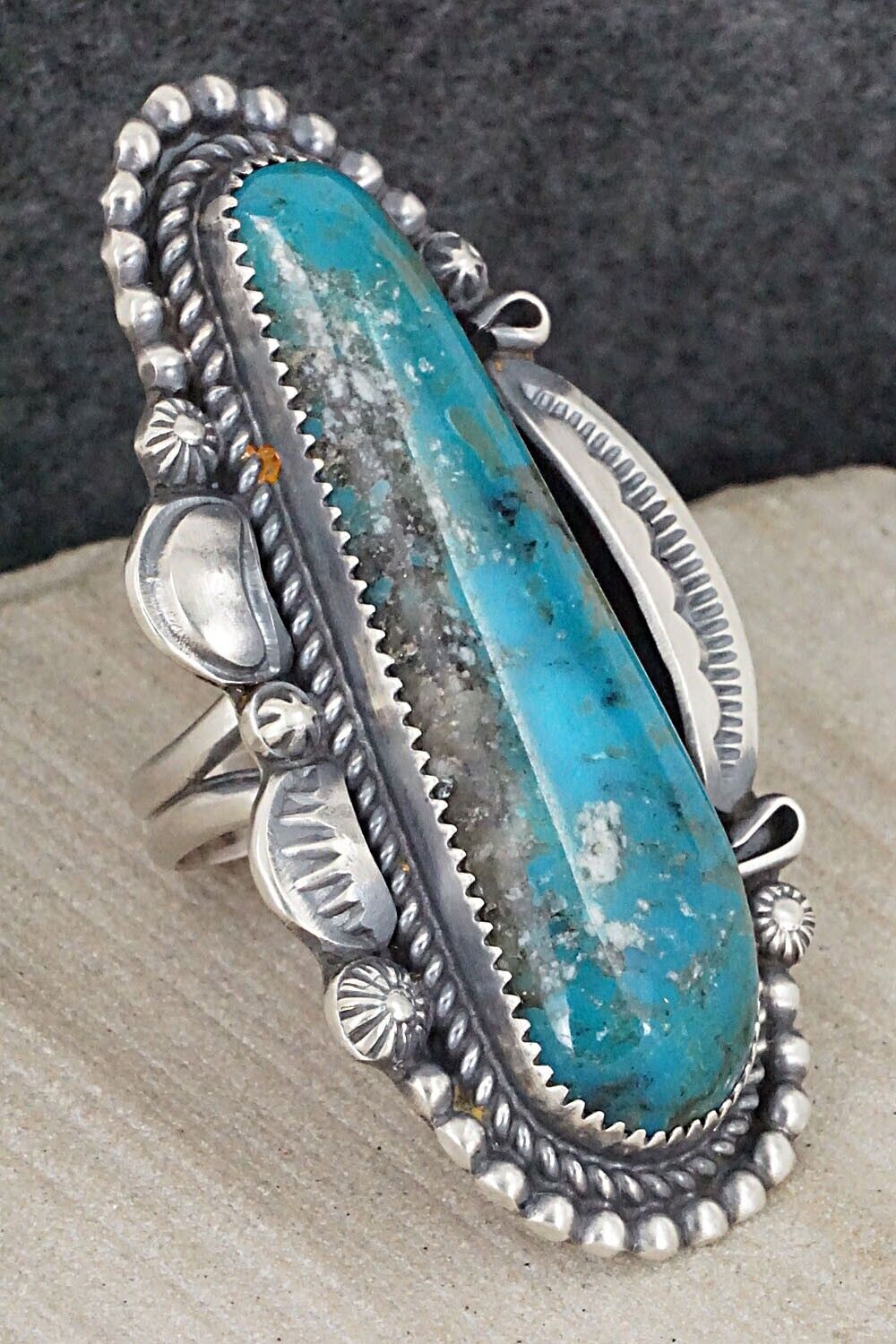 Turquoise & Sterling Silver Ring - Leslie Nez - Size 10.25