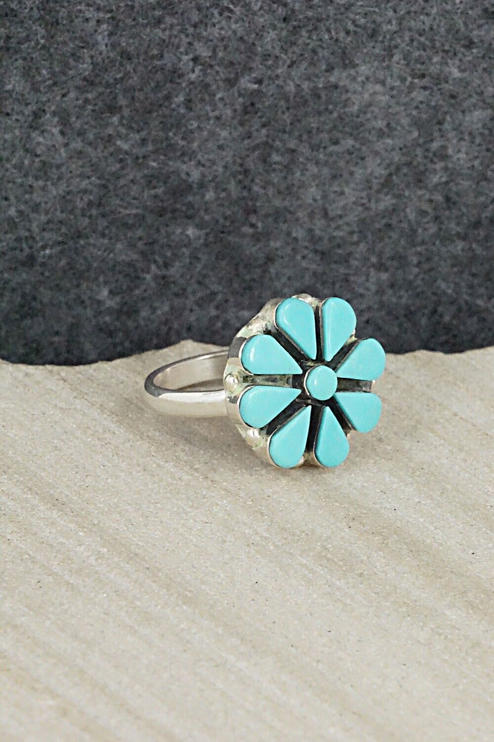 Turquoise & Sterling Silver Ring - Arlo Kanteena - Size 5.75