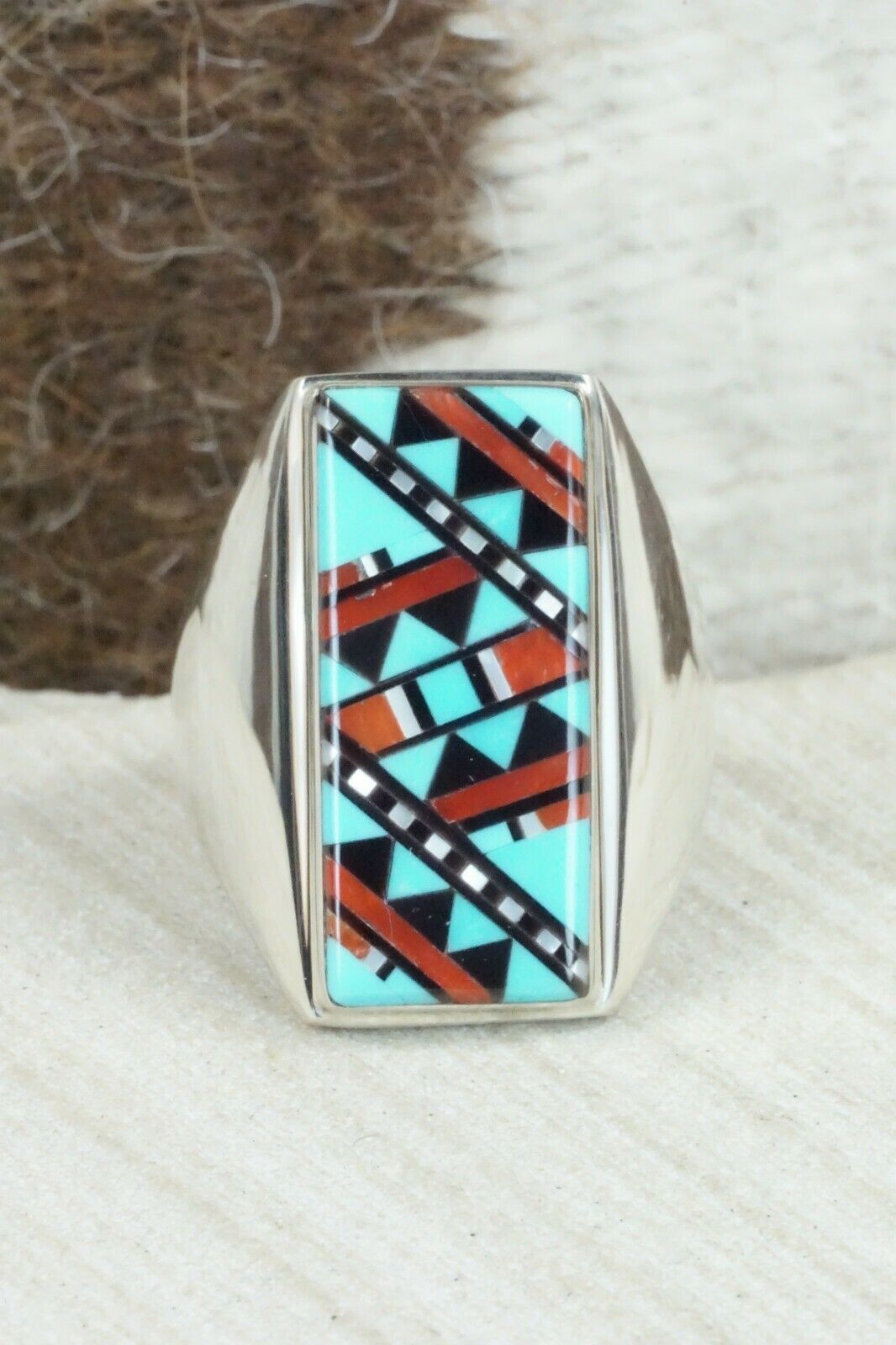 Multi Stone & Sterling Silver Ring - Herbert Kallestewa - Size 11.25
