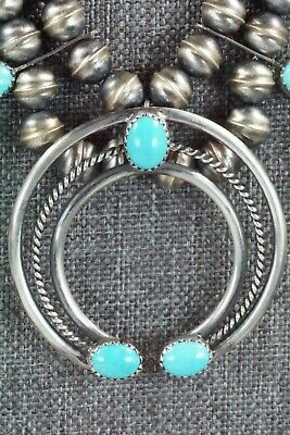Turquoise & Sterling Silver Squash Blossom and Earrings - Leon Kirlie