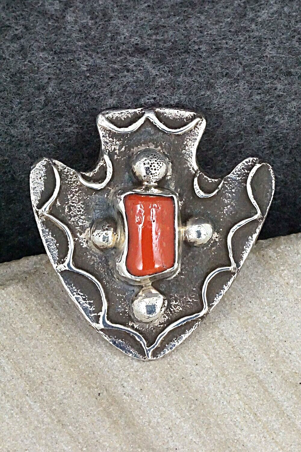 Coral & Sterling Silver Ring - Delbert Arviso - Size 8.25