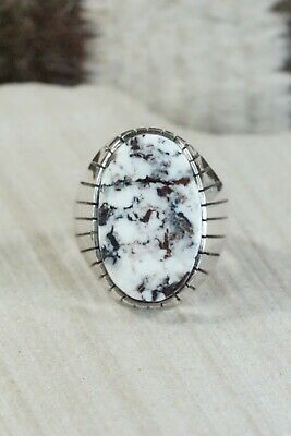 Navajo White Buffalo & Sterling Silver Ring - Ray Jack - Size 12.75