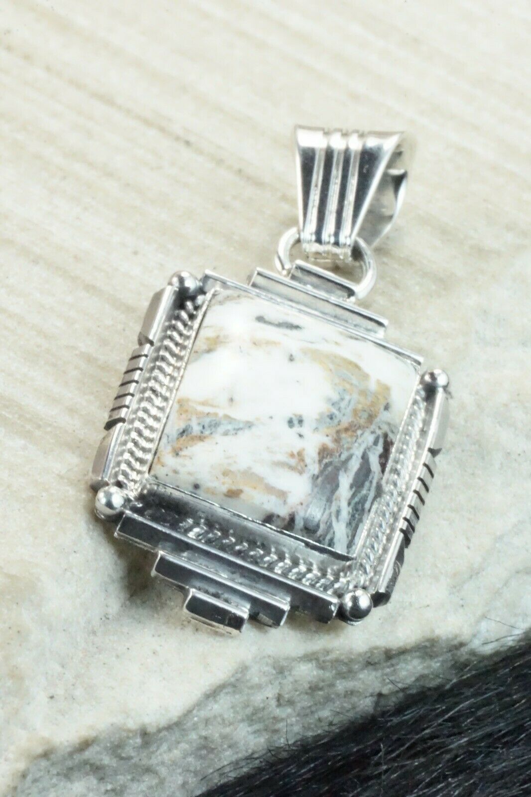 White Buffalo & Sterling Silver Pendant - Daniel Benally