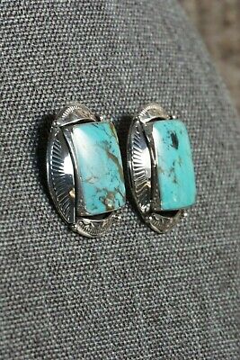 Navajo Turquoise and Sterling Silver Earrings - Sadie Jim - High Lonesome Trading