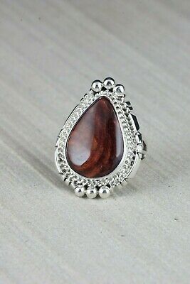 Navajo Spiny Oyster and Sterling Silver Ring - Samuel Yellowhair - Size 6 - High Lonesome Trading