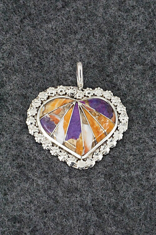 Spiny Oyster, Turquoise and Sterling Silver Pendant - Evelyn Mahkee