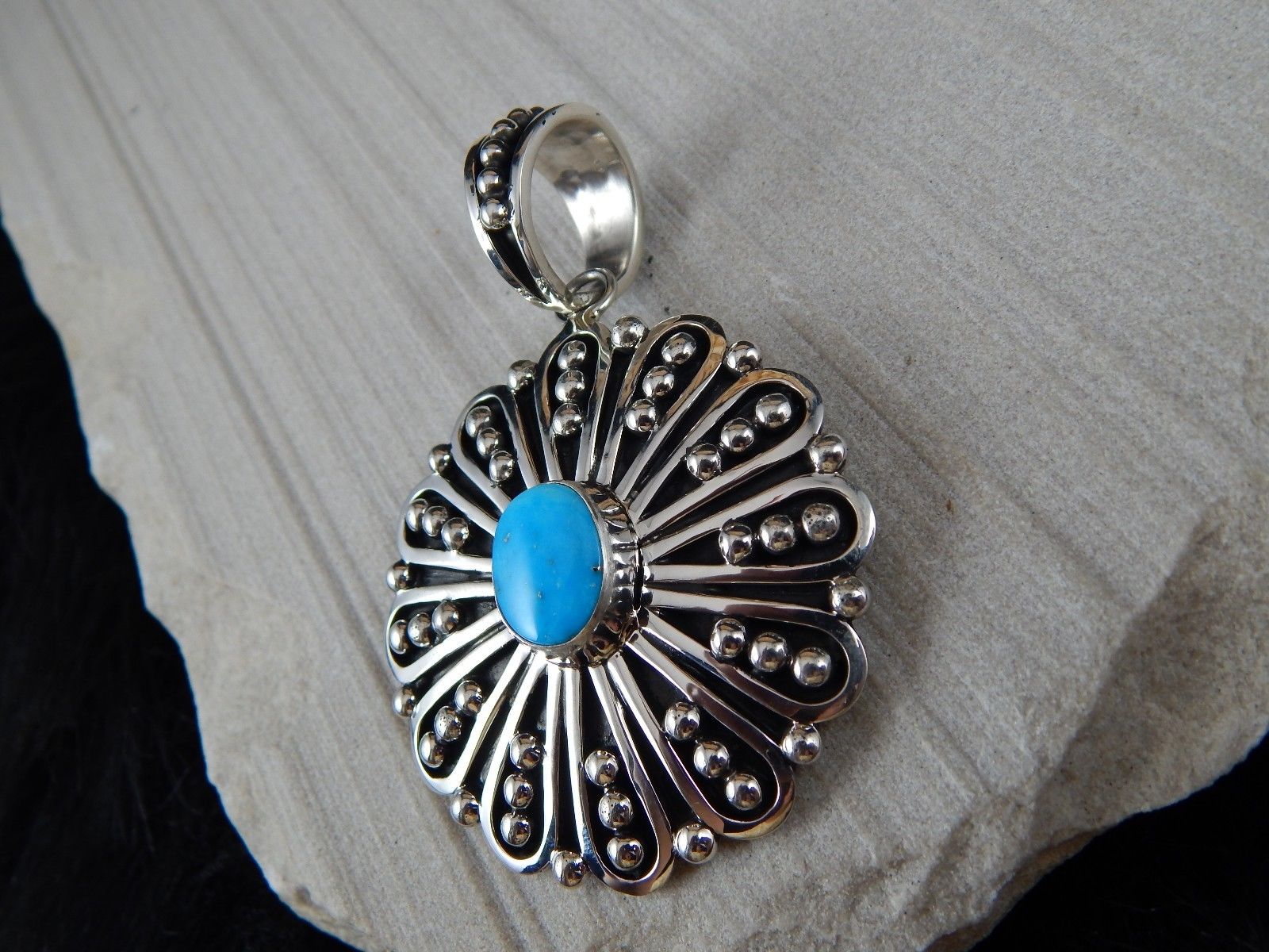 Navajo Sterling Silver & Turquoise Pendant - Jonathan Nez - High Lonesome Trading