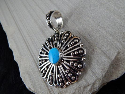 Navajo Sterling Silver & Turquoise Pendant - Jonathan Nez - High Lonesome Trading