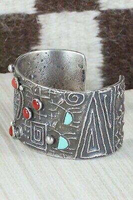 Turquoise, Coral and Sterling Silver Bracelet - Stuart Billie