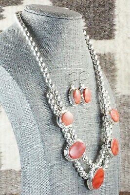Spiny Oyster & Sterling Silver Necklace and Earrings - Richard Curley