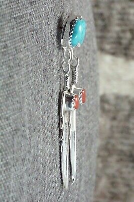 Turquoise, Coral & Sterling Silver Earrings - Sharon McCarthy