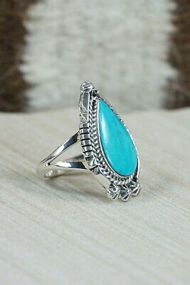 Navajo Turquoise & Sterling Silver Ring - Andrew Vandever - Size 7.5