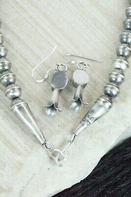 Turquoise & Sterling Silver Squash Blossom and Earrings - Leon Kirlie