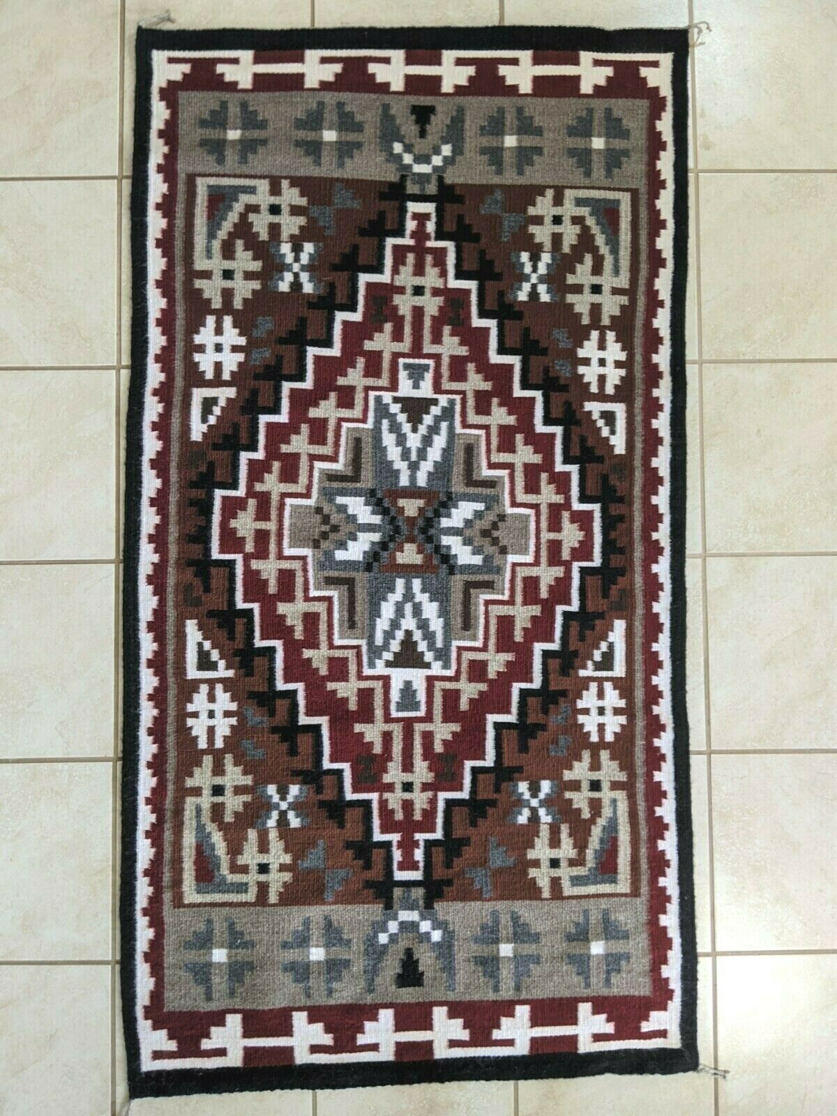 Navajo Handwoven Two Grey Hills Rug - 64in x 34in - Rena Cody