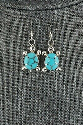 Zuni Turquoise & Sterling Silver Earrings - Amielda Peynetsa - High Lonesome Trading