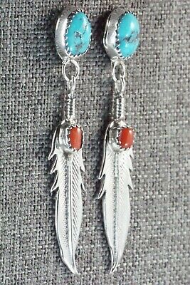 Turquoise, Coral & Sterling Silver Earrings - Sharon McCarthy
