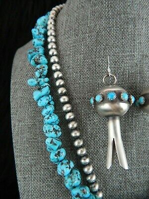 Navajo Turquoise Necklace & Blossom Pendant and Earrings - Monica Smith - High Lonesome Trading