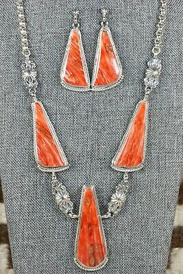 Spiny Oyster & Sterling Silver Necklace and Earrings Set -Annie Spencer - Navajo