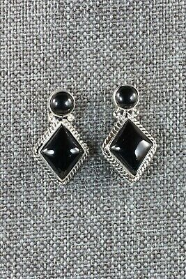 Navajo Onyx and Sterling Silver Earrings - Genevieve Francisco - High Lonesome Trading