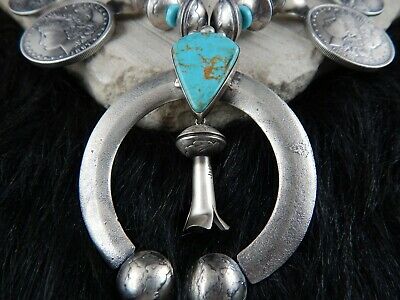 Navajo Sterling Silver & Turquoise Squash Blossom & Earrings - James McCabe - High Lonesome Trading