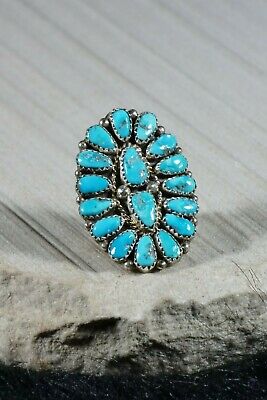 Navajo Turquoise and Sterling Silver Ring - Justina Wilson - Size 7.25 - High Lonesome Trading