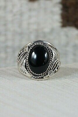 Navajo Onyx and Sterling Silver Ring - Leonard Spencer - Size 13.75 - High Lonesome Trading