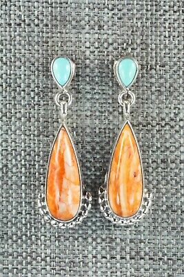 Spiny Oyster, Turquoise & Sterling Silver Earrings - Verley Betone