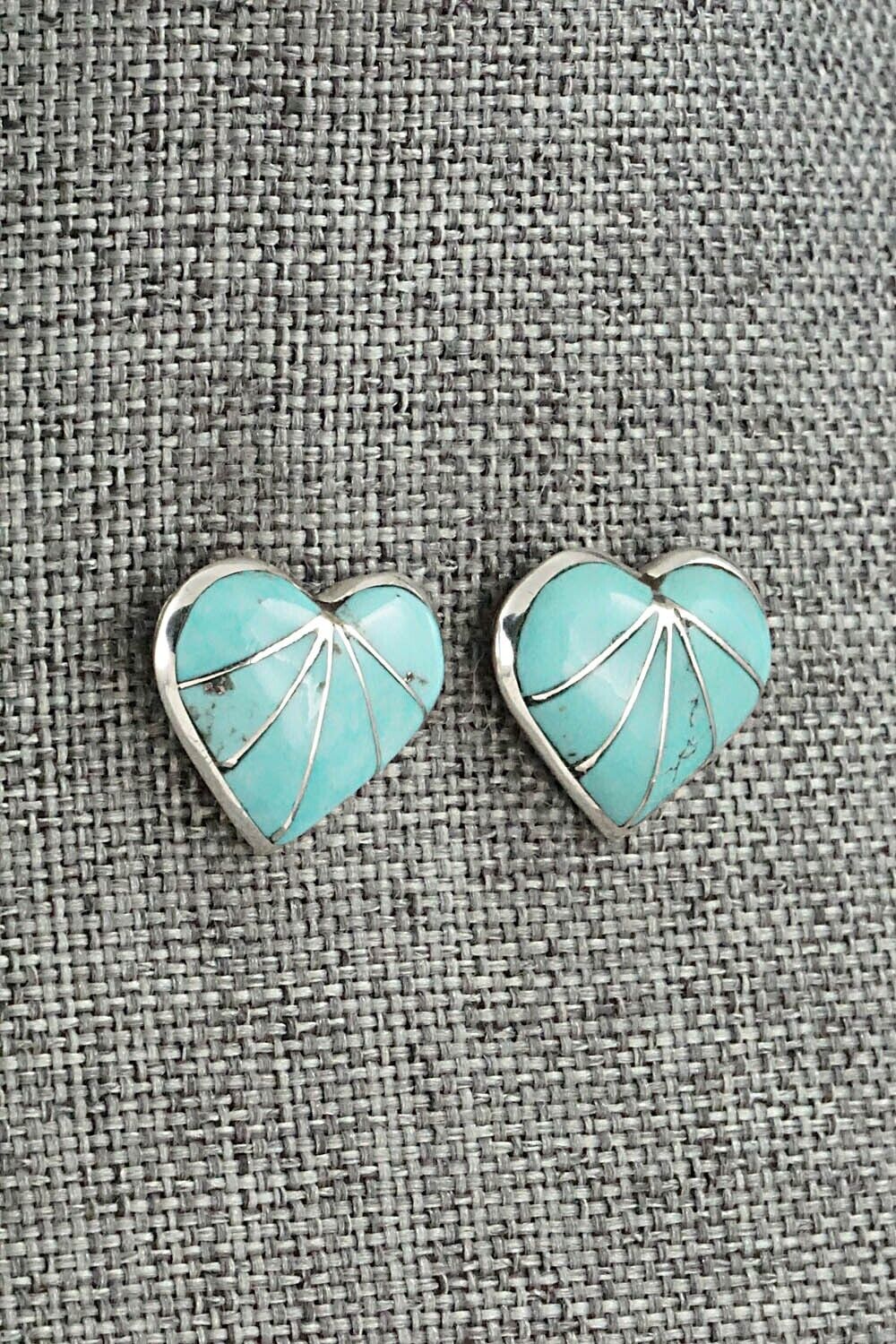 Turquoise & Sterling Silver Inlay Earrings - Evelyn Mahkee