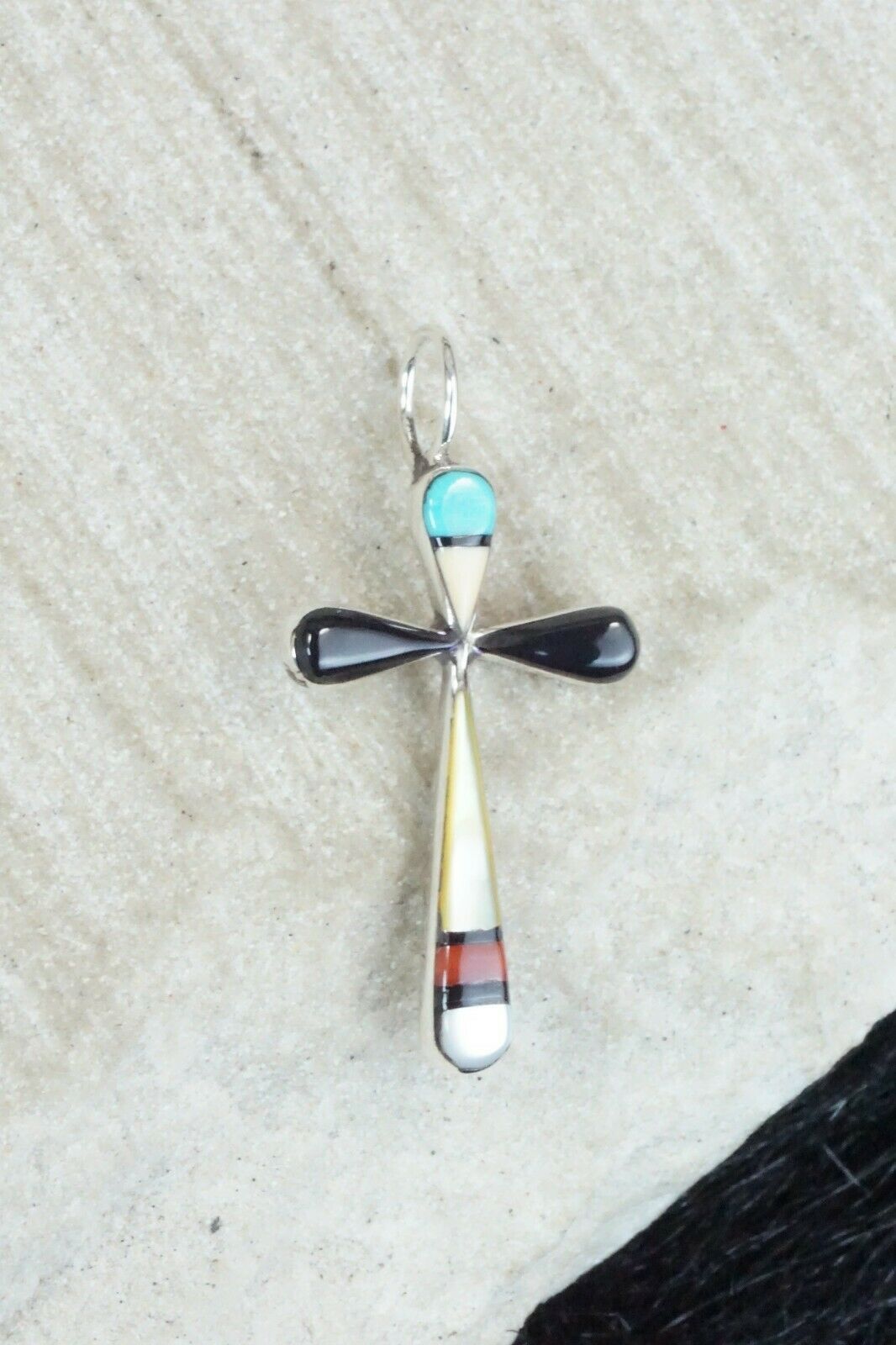 Multi Stone & Sterling Silver Cross Pendant - Lynette Bowannie