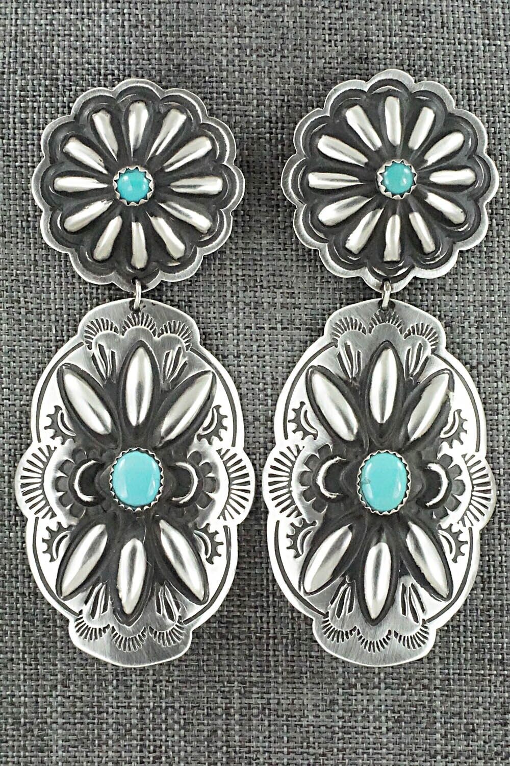 Turquoise & Sterling Silver Earrings - Leander Tahe