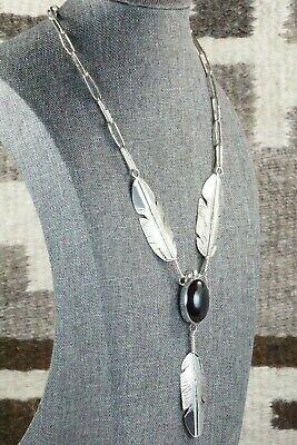 Onyx, Sterling Silver Feather & Chain Necklace - Ben Begay - High Lonesome Trading