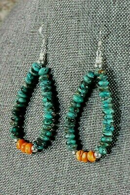 Navajo Turquoise and Spiny Oyster Hoop Earrings - Native American - High Lonesome Trading