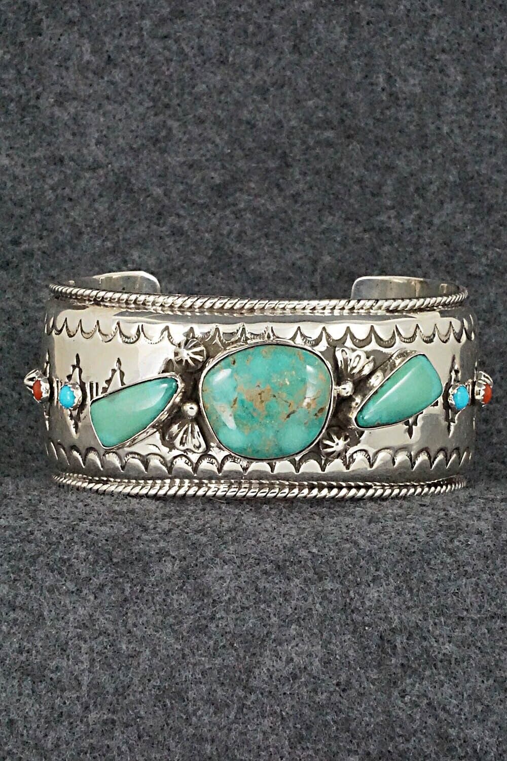 Turquoise, Coral & Sterling Silver Bracelet - Emerson Delgarito