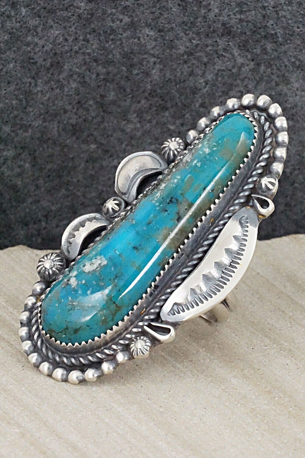 Turquoise & Sterling Silver Ring - Leslie Nez - Size 10.25