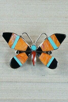 Zuni Multi Stone and Sterling Silver Butterfly Pendant & Pin - Angus Ahiyite - High Lonesome Trading