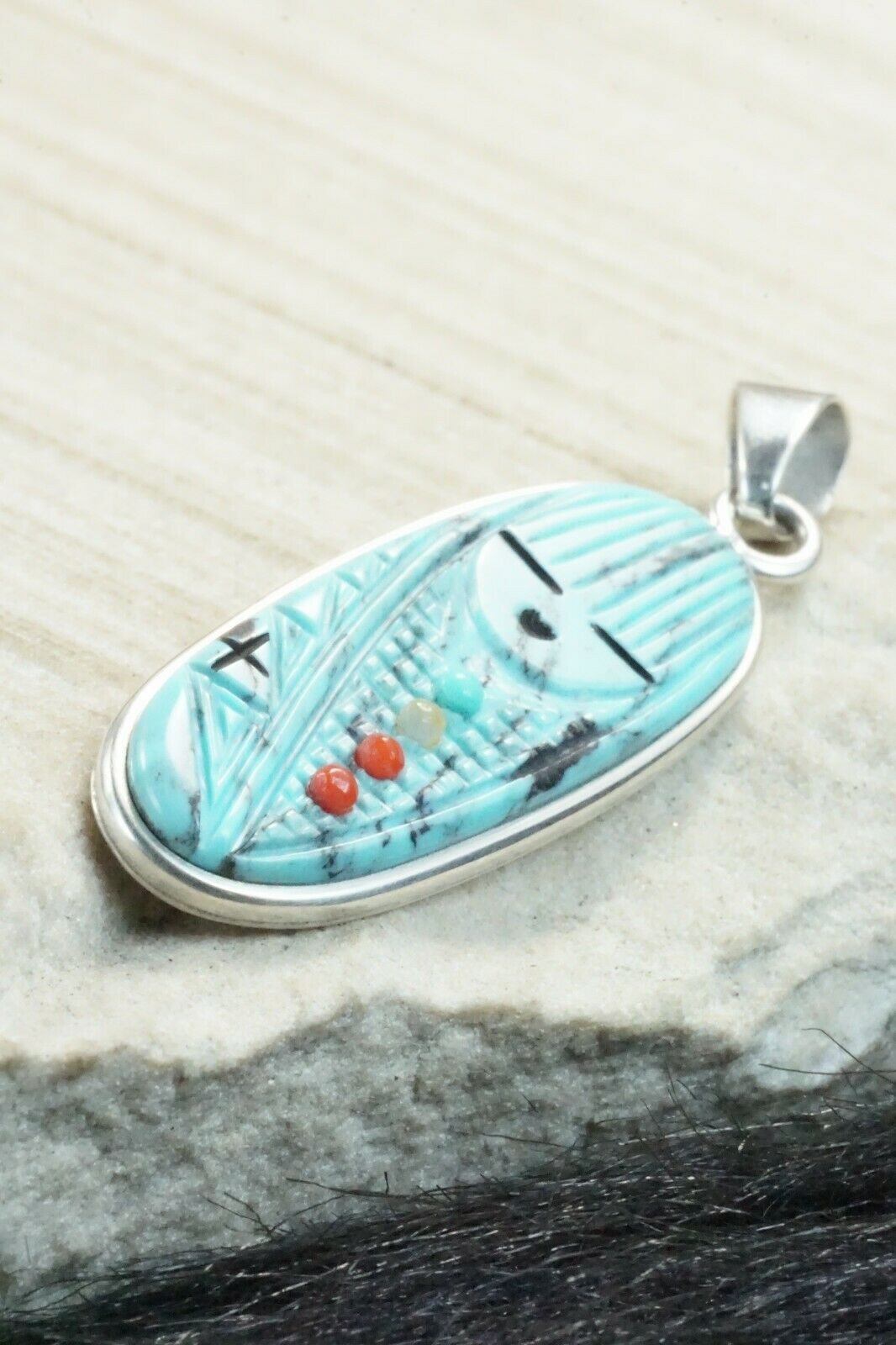 Turquoise & Sterling Silver Pendant - Stuart Quandelacy