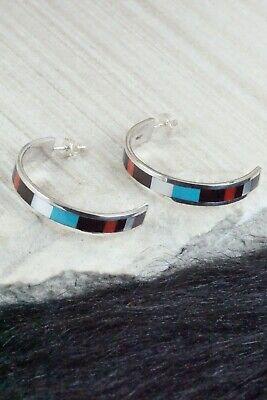 Multi Stone Inlay & Sterling Silver Hoop Earrings - Robin Chavez - High Lonesome Trading