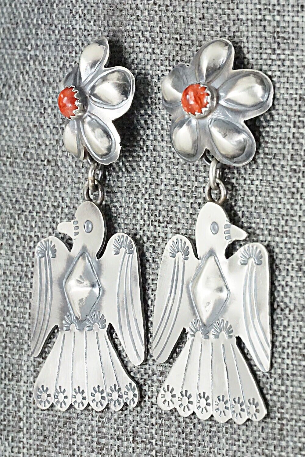 Spiny Oyster & Sterling Silver Earrings - Tim Yazzie