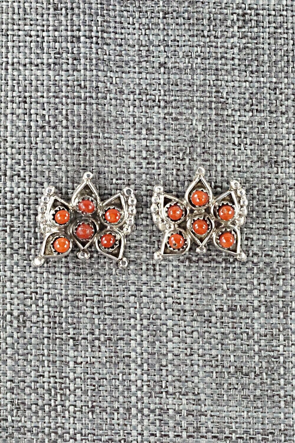 Coral & Sterling Silver Earrings - Wayne Johnson