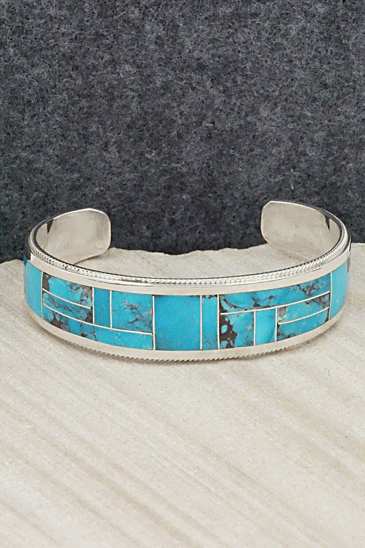 Turquoise & Sterling Silver Inlay Bracelet - Rickel Booqua