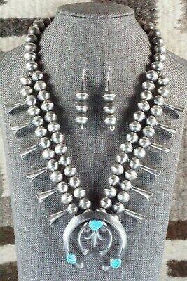 Turquoise & Sterling Silver Squash Blossom and Earrings - Gilbert Martin - High Lonesome Trading