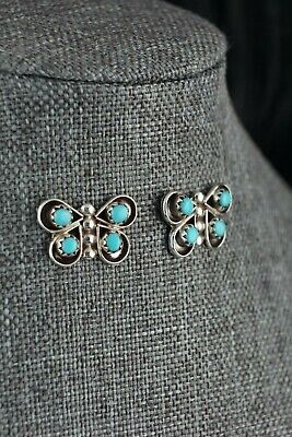 Zuni Turquoise and Sterling Silver Butterfly Earrings - Gloria Lonasee - High Lonesome Trading