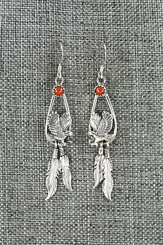 Coral & Sterling Silver Earrings - Elaine Shirley