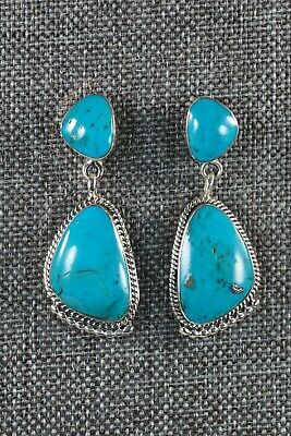 Navajo Turquoise and Sterling Silver Earrings - Sadie Jim - High Lonesome Trading